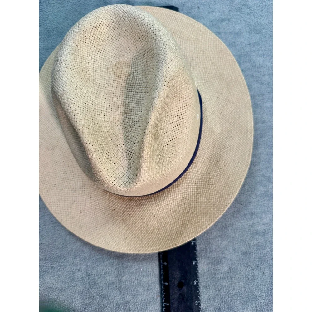 Dobbs Fifth Avenue Straw Fedora Hat Tan Navy Blue Band Mens‎ Vintage Style